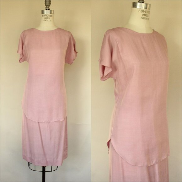Vintage 1980s Skirt and Blouse Set, Campus Casuals Pink Separates, Two Piece - Picture 1 of 10